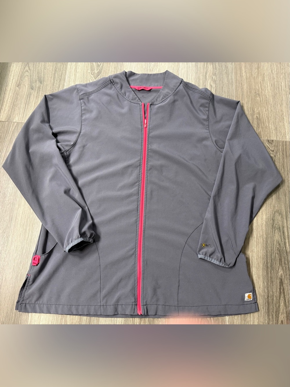 Carhartt Full Zip Scrub Utility Jacket Women’s XL Force Thumb Hole Gray W Pink